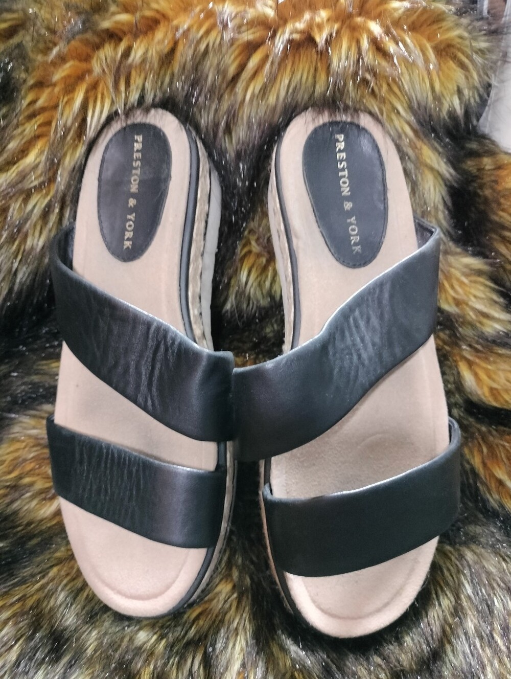 Preston & York Black Double-Strap Platform Slide Sandals